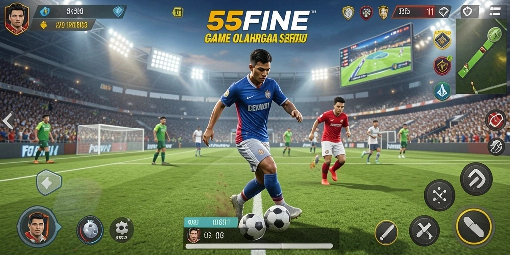 Tangkapan layar gameplay dari 55FIVE yang menampilkan aksi olahraga yang seru.