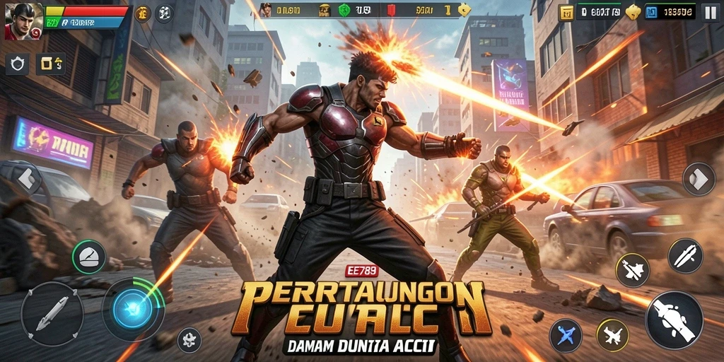 Screenshot gameplay EE789 dengan pertarungan yang mendebarkan.