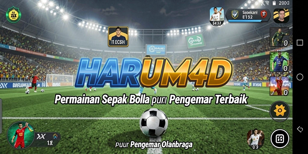Screenshot utama HARUM4D menunjukkan aksi seru permainan sepak bola.