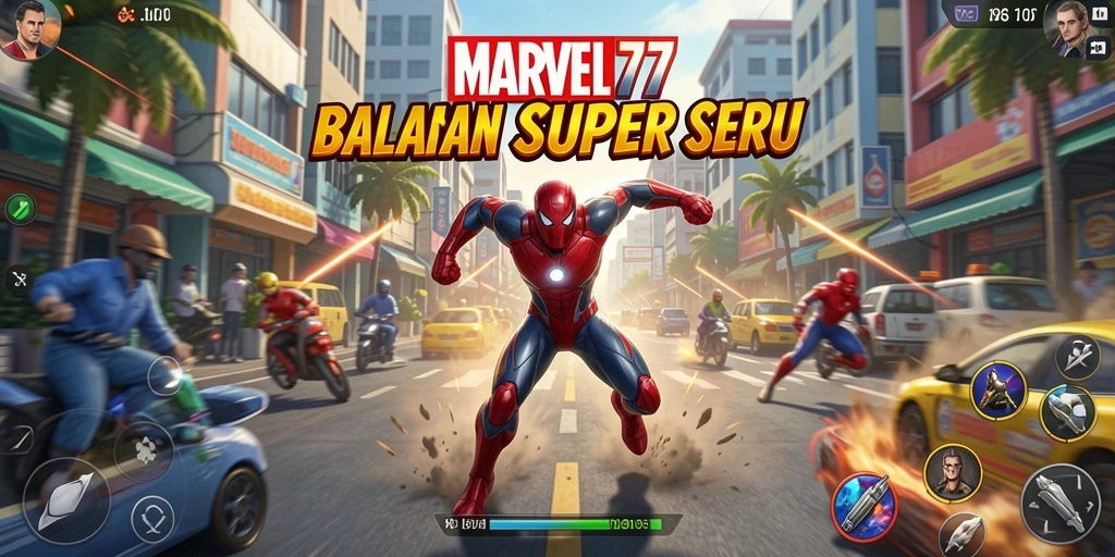 Gameplay balapan seru di MARVEL77 dengan lintasan menakjubkan.