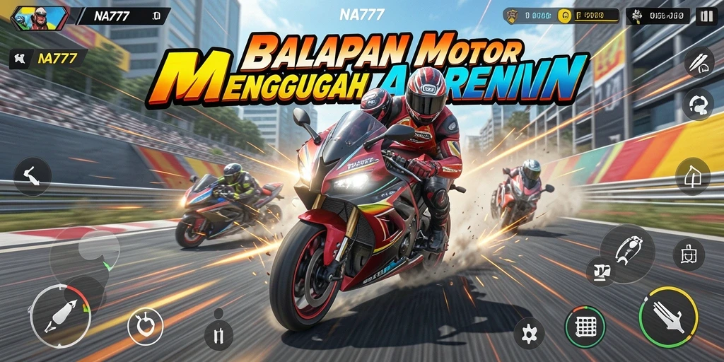 Tampilan gameplay balapan motor yang mendebarkan di NA777.